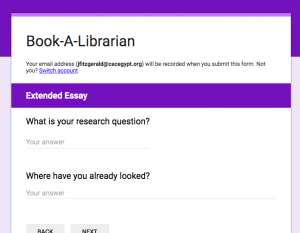 Screenshot of Book a Librarian form